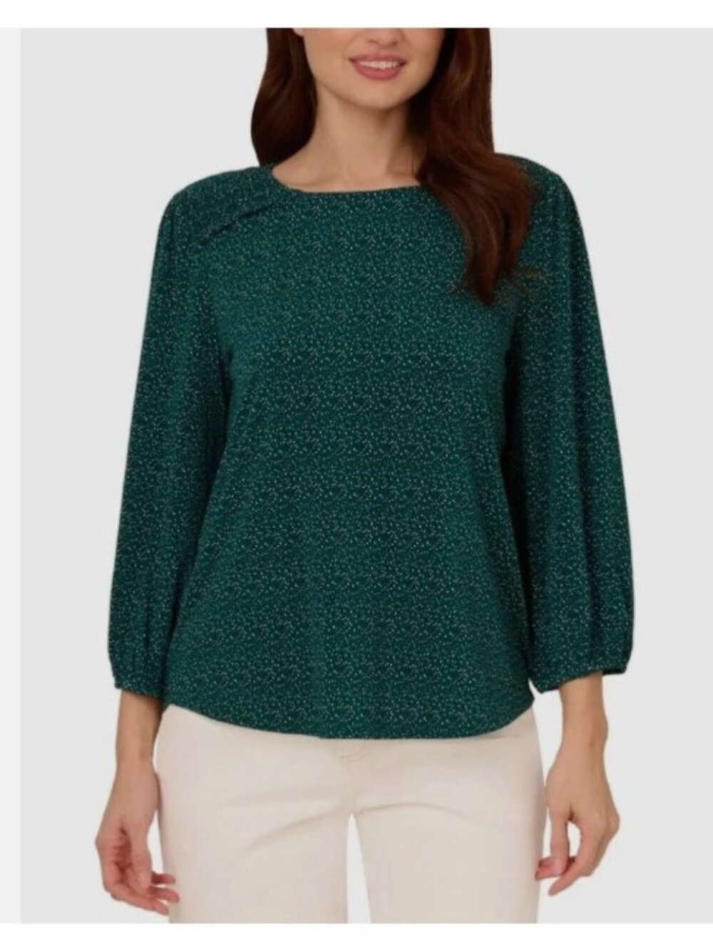 Adrianna Papell Women's 3/4 Sleeve Green/Black/White Print Blouse-Size Large-NWT